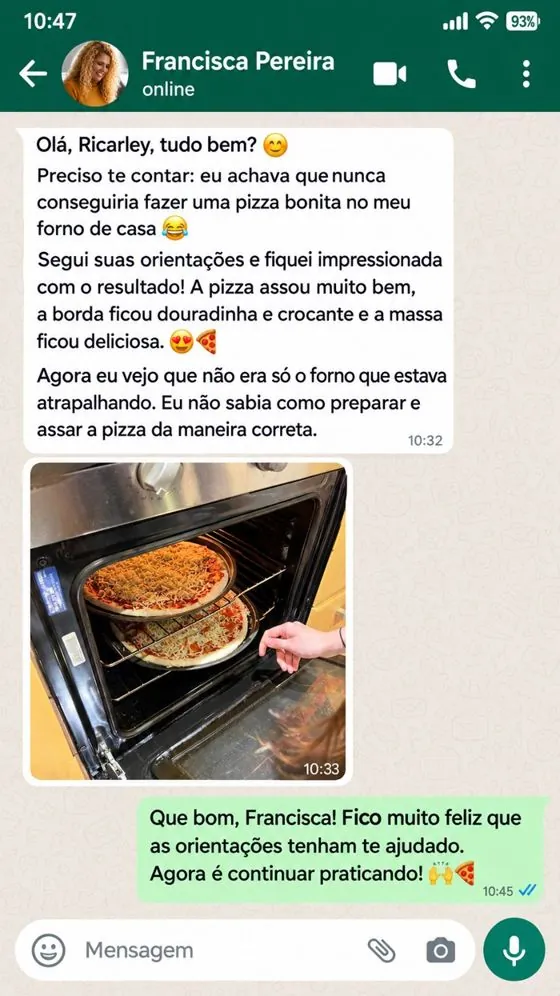 Conversa real de aluna no WhatsApp