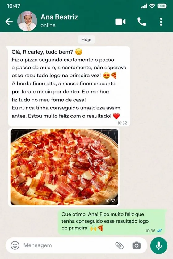 Conversa real de aluna no WhatsApp